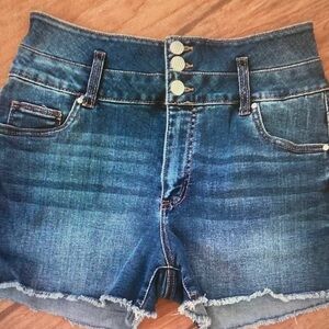refuge High-Rise Triple-Button Denim Cutoff Shorts - Blue
